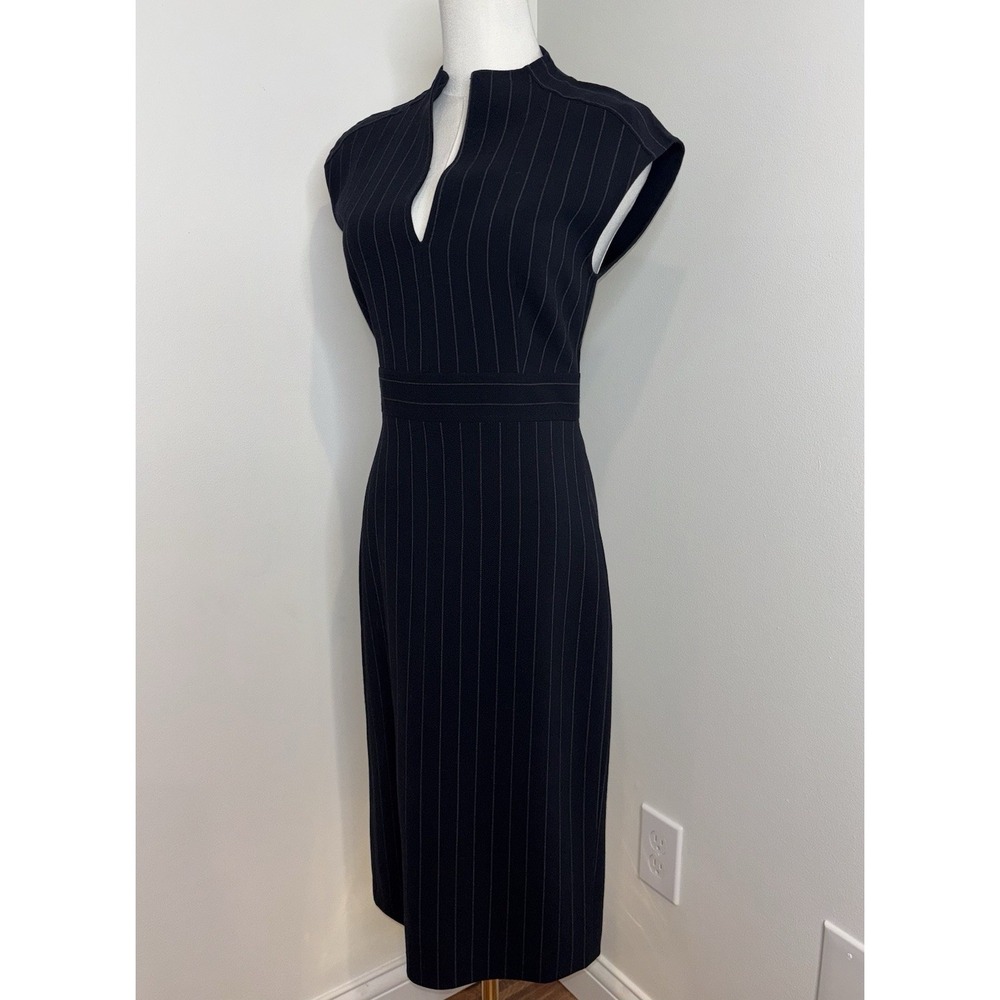 Max Mara Black Wool Pinstripe Sheath Dress Cap Sleeve Size 6 - Picture 11 of 14